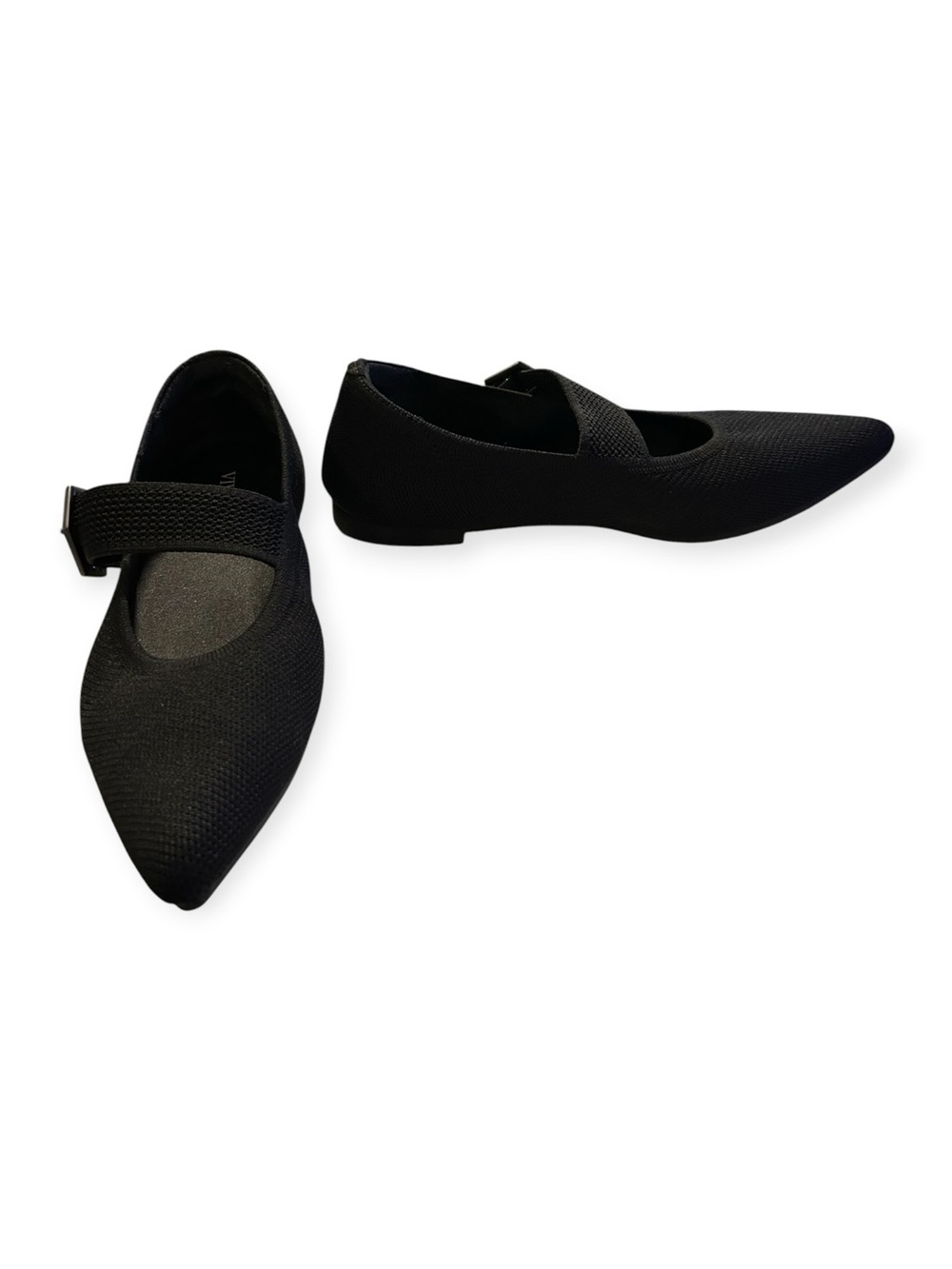 VIVAIA Maria Pointed-Toe Mary-Jane Flats in sleek black knit, size 7.5
